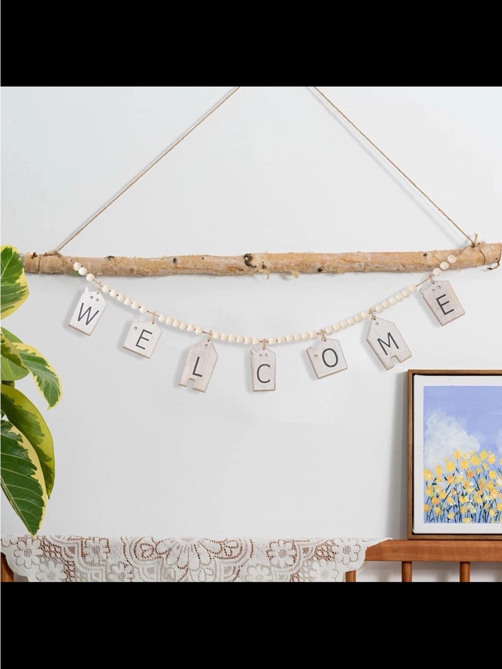 Wooden 'WELCOME' Bead Banner Wall Hanger - Neutral